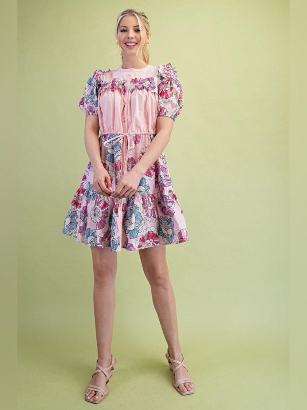 Boutique Floral Mini Dress – Pink Mix - Picture 2 of 5